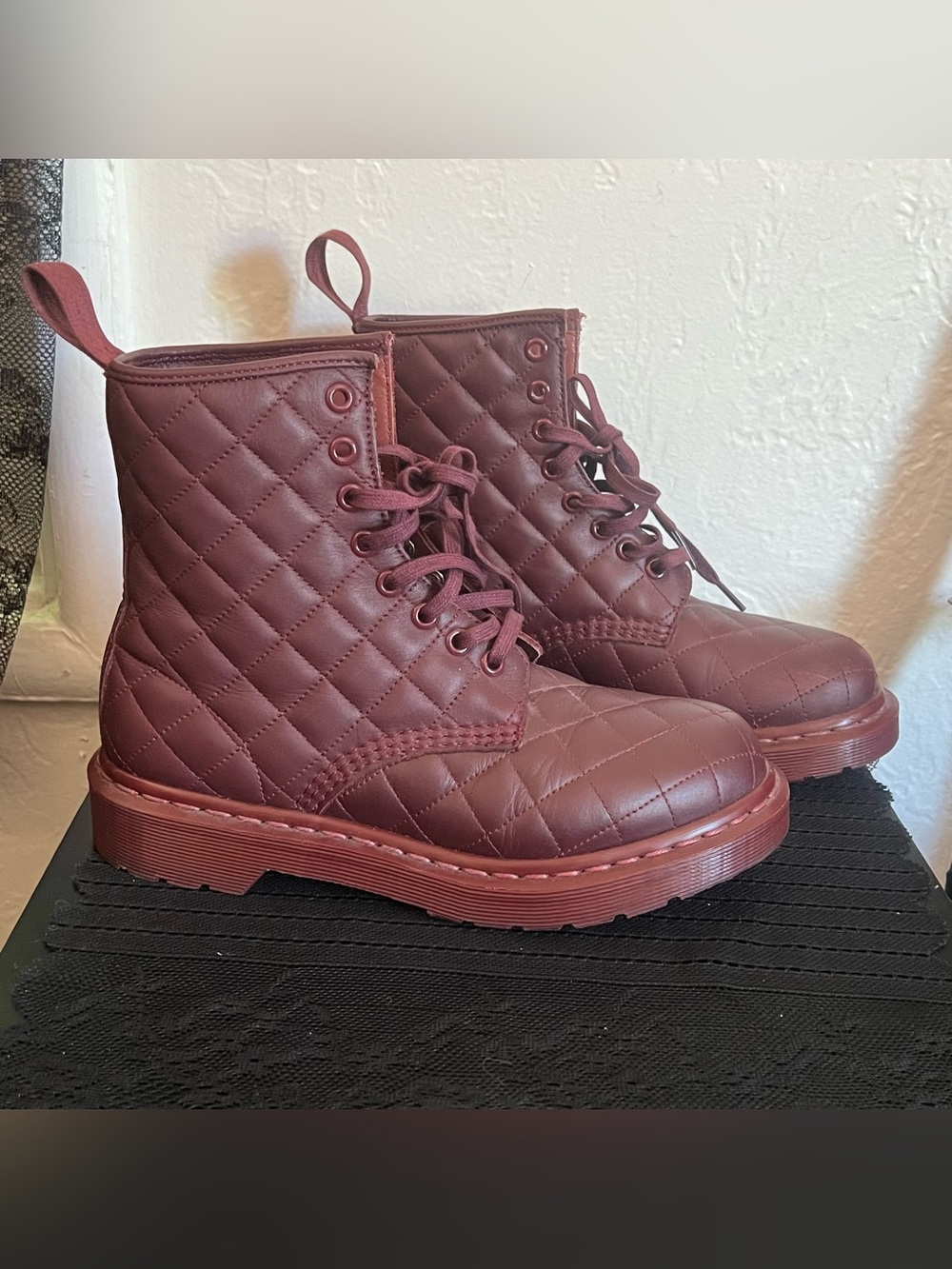 Dr. Martens Quilted Lace-Up Ankle Boots in Burgundy